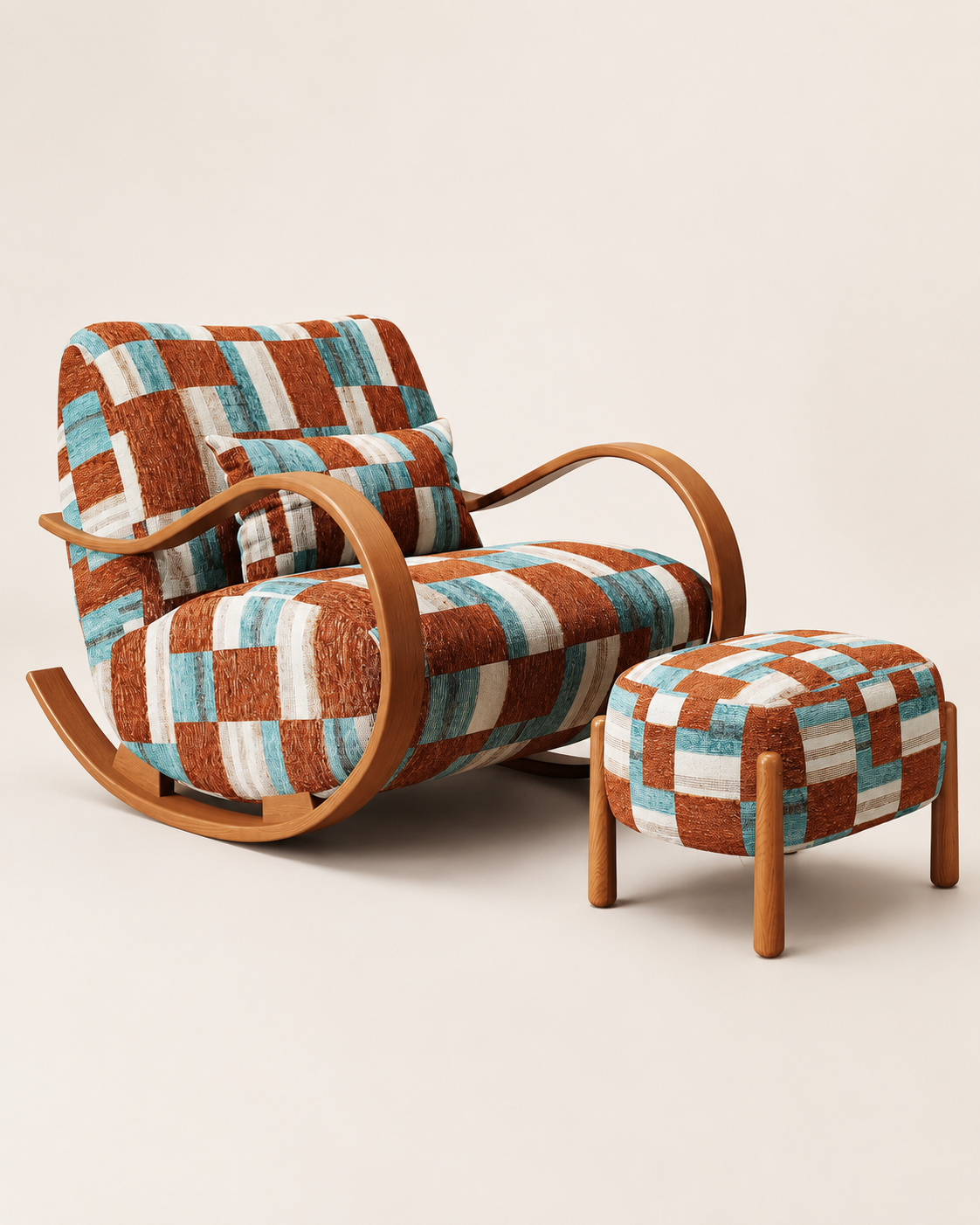 Patchwork Rocking Lounge Chair with Ottoman