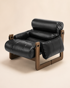 Leather Lounge Chair with Wooden Frame