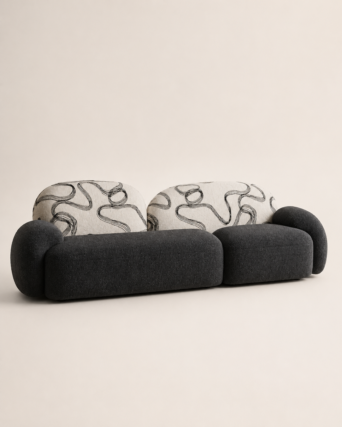 Abstract Bouclé Three-Seater Sofa
