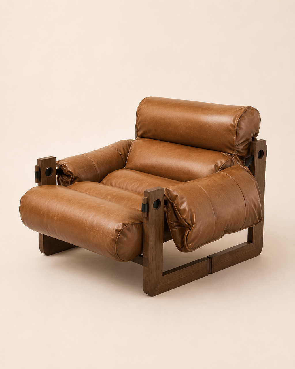 Leather Lounge Chair with Wooden Frame