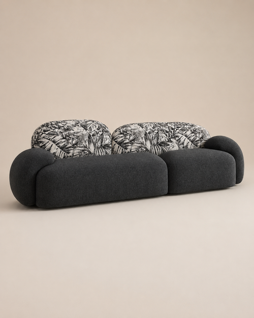Abstract Bouclé Three-Seater Sofa