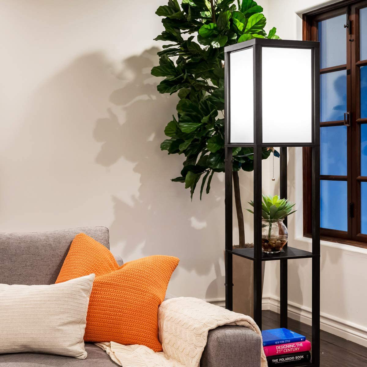 Nordic Wooden Shelf Floor Lamp