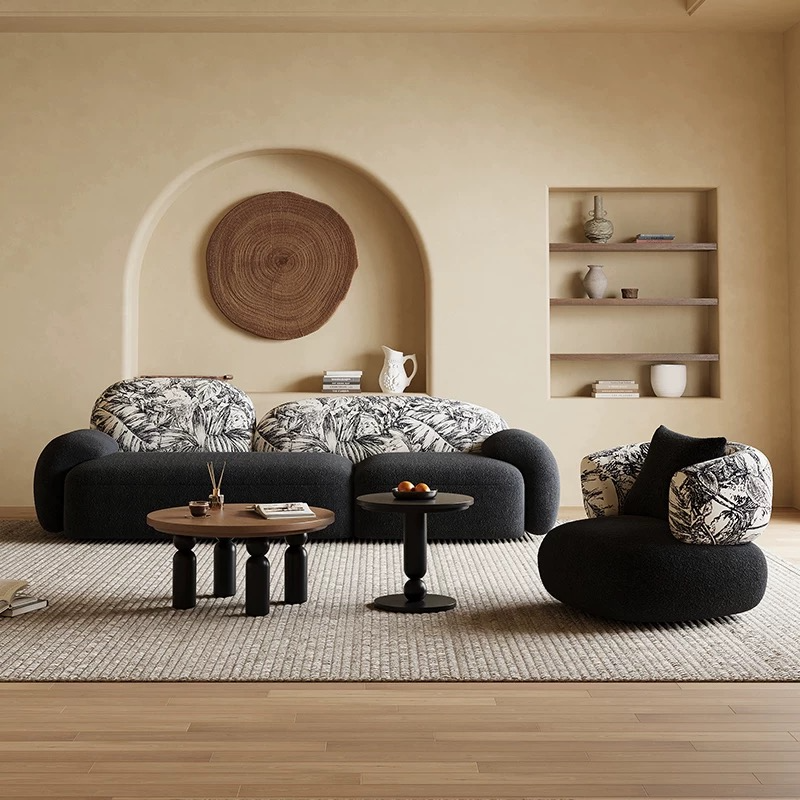 Abstract Bouclé Three-Seater Sofa