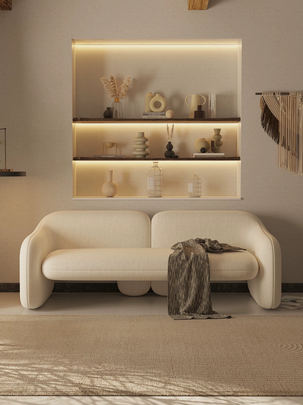 Modern Sculptural Bouclé Sofa