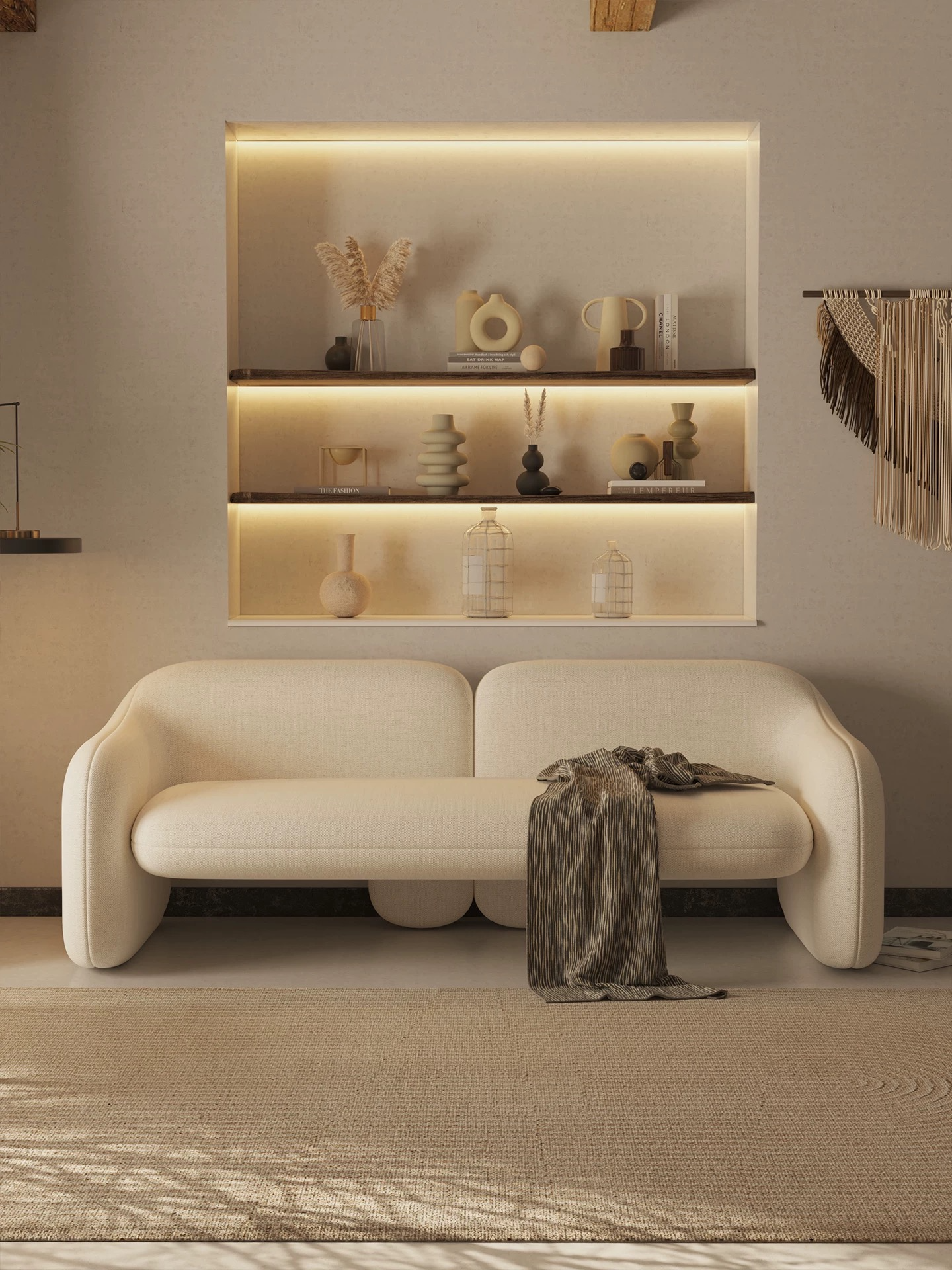 Modern Sculptural Bouclé Sofa