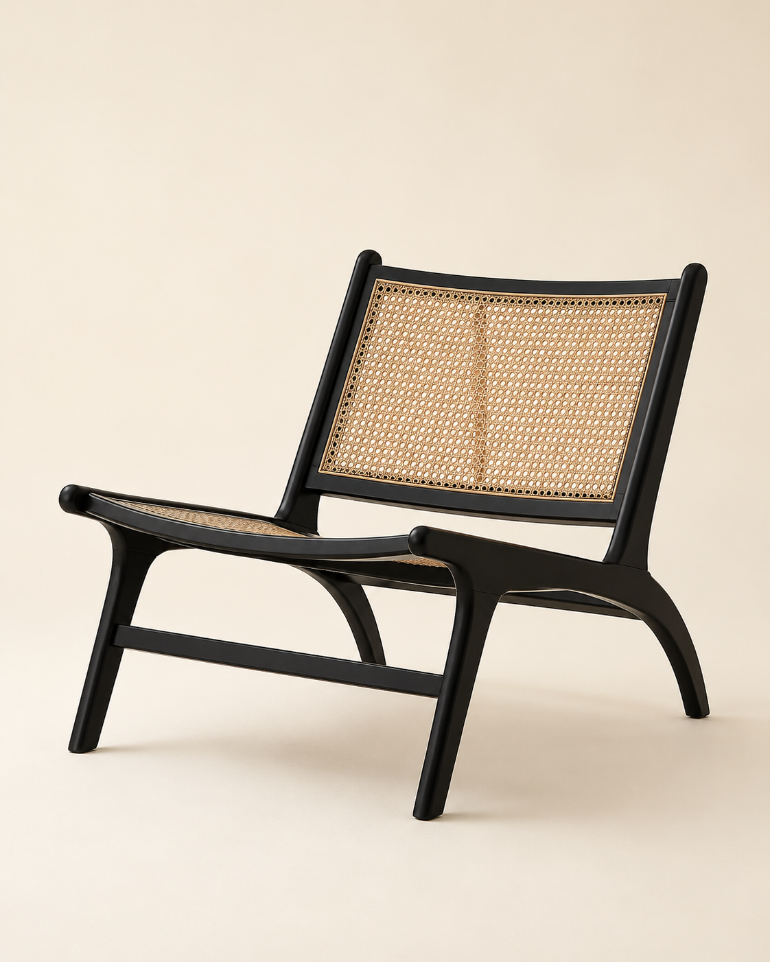 Black Wooden Cane Lounge Chair