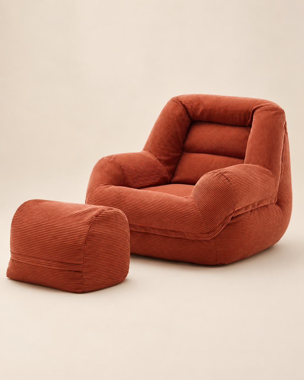 Ribbed Lounge Chair with Ottoman