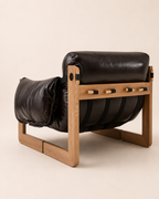 Leather Lounge Chair with Wooden Frame
