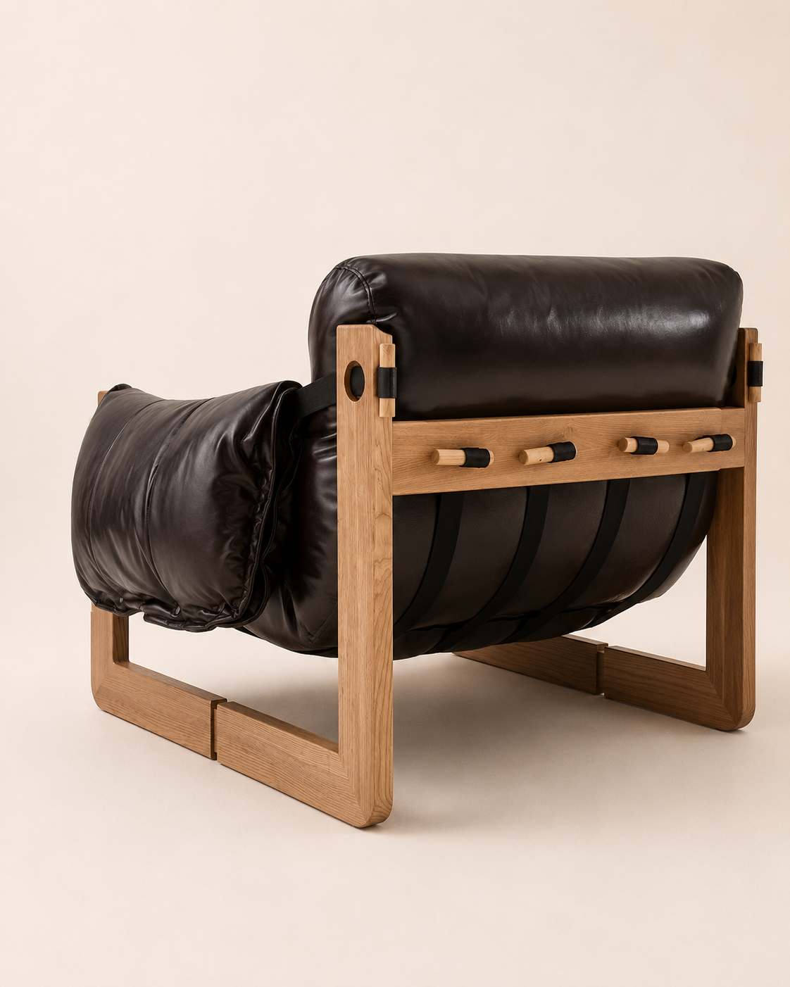 Leather Lounge Chair with Wooden Frame