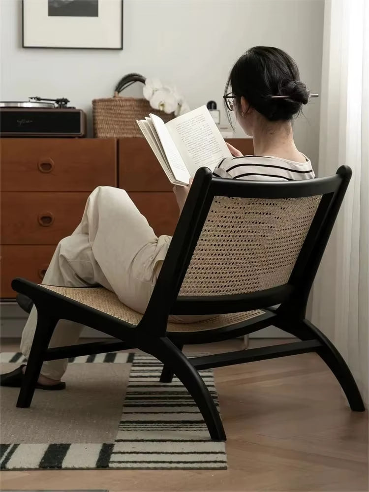 Black Wooden Cane Lounge Chair