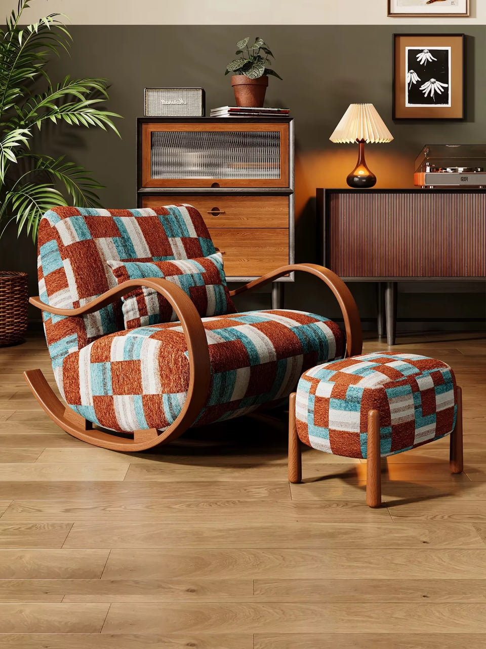 Patchwork Rocking Lounge Chair with Ottoman